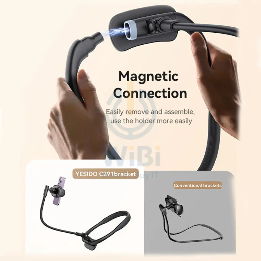 Yesido C291 Magnetic Connection Neck Mounted Lazy Phone Holder - Black Accessories > Mobiles & Tablets > Mobiles >