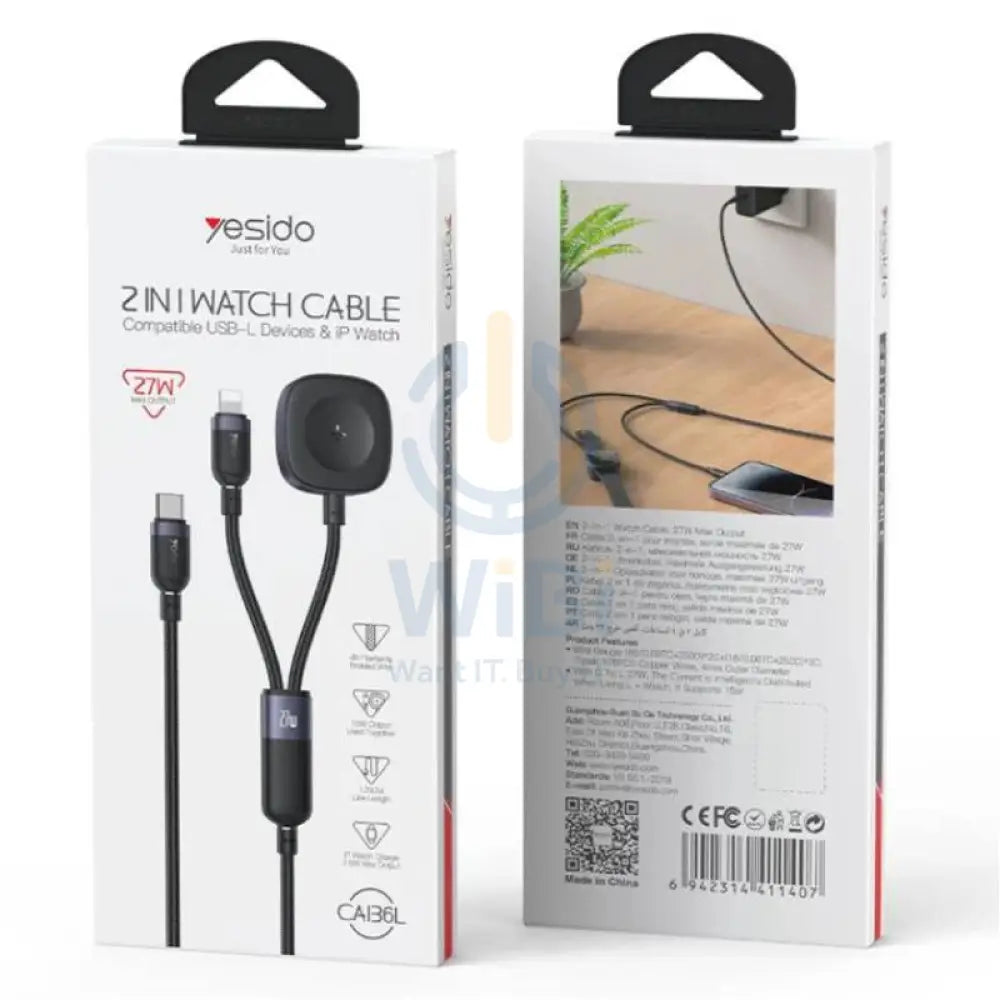 Yesido CA136L 2-in-1 Charging Cable - 1.2 Meter / Lightning / iWatch - Black Accessories > Cables & Converters > Cables