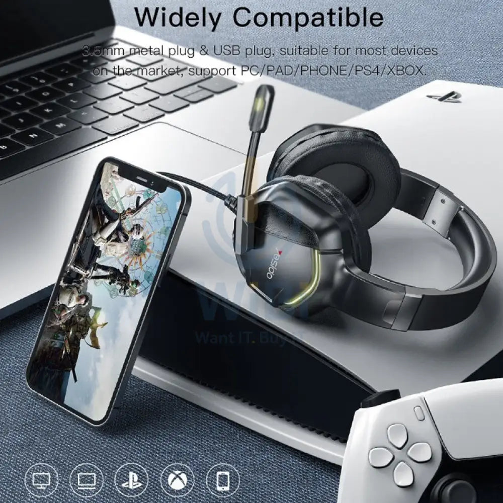 Yesido EK01 Gaming HeadPhone With Microphone - 1.2M / 3.5mm Jack / USB - Black Accessories > Audio > Headphones
