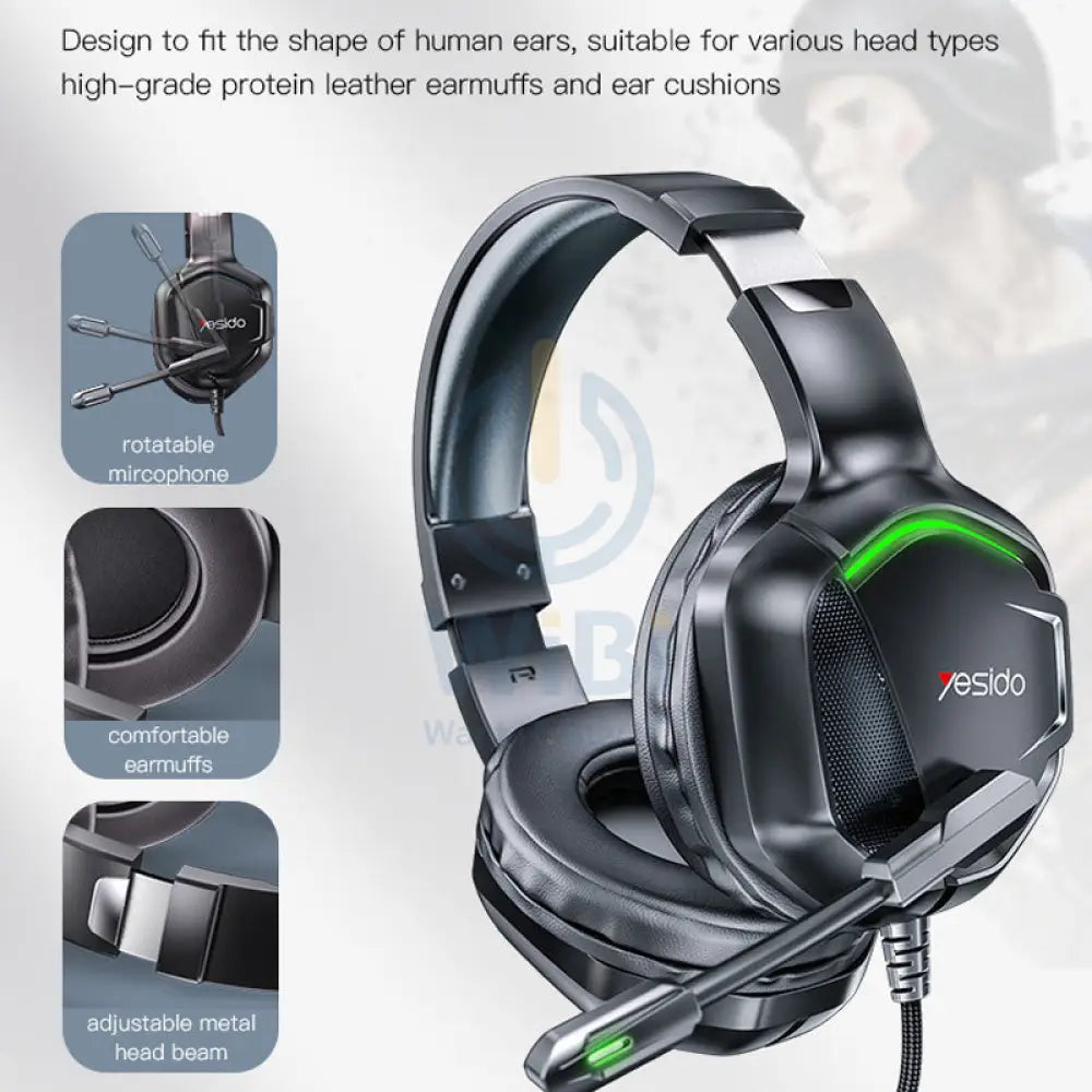 Yesido EK01 Gaming HeadPhone With Microphone - 1.2M / 3.5mm Jack / USB - Black Accessories > Audio > Headphones