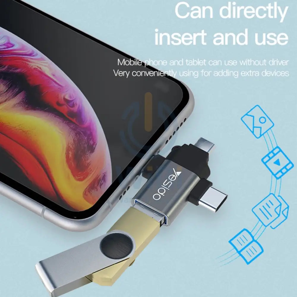 Yesido GS15 3 in 1 USB Flash Disk OTG Adapter - 3CM / USB / Type-C / Micro / Lightning - White Accessories > Cables &