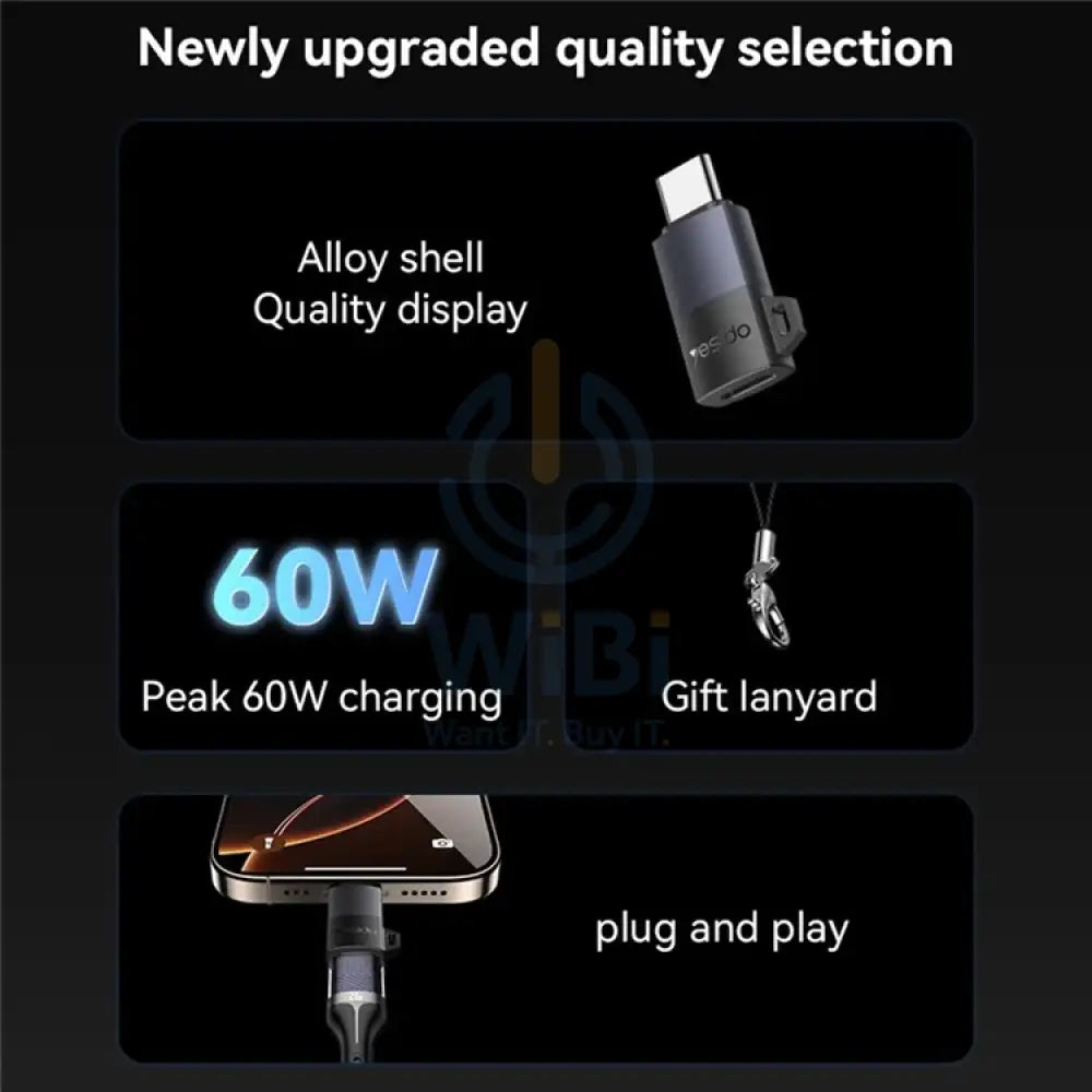 Yesido GS28 Lightning Charging Adapter - 60W / USB-C / Black Accessories > Cables & Converters > Converters