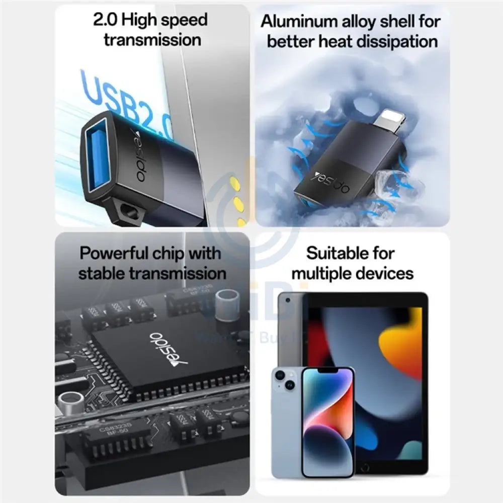 Yesido GS32 USB OTG Adapter - Up to 480Mbps / Lightning / Black Accessories > Cables & Converters > Converters