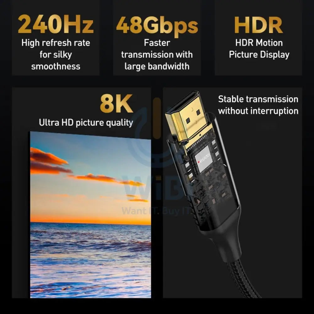 Yesido HM11 Braided 8K Ultra HDTV Extension Cable - 1.8M / 240Hz / 48Gbps / HDMI - Black Accessories > Cables &