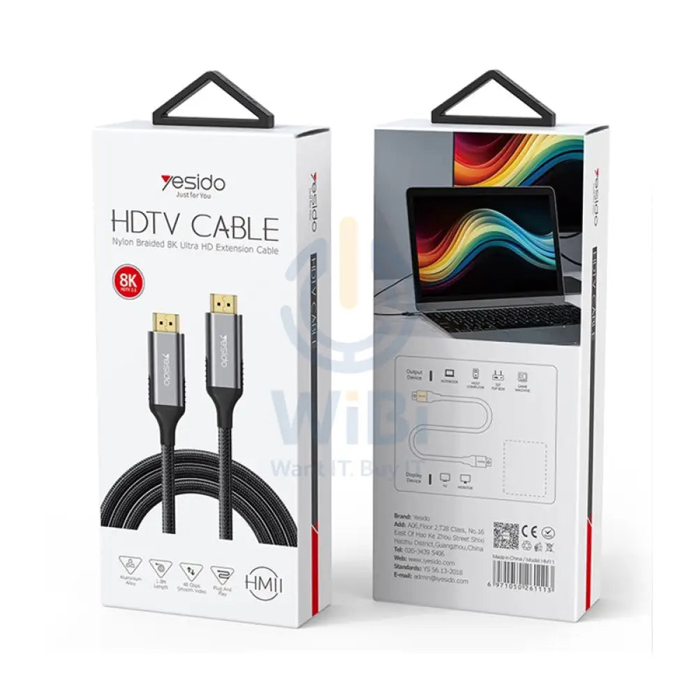 Yesido HM11 Braided 8K Ultra HDTV Extension Cable - 1.8M / 240Hz / 48Gbps / HDMI - Black Accessories > Cables &