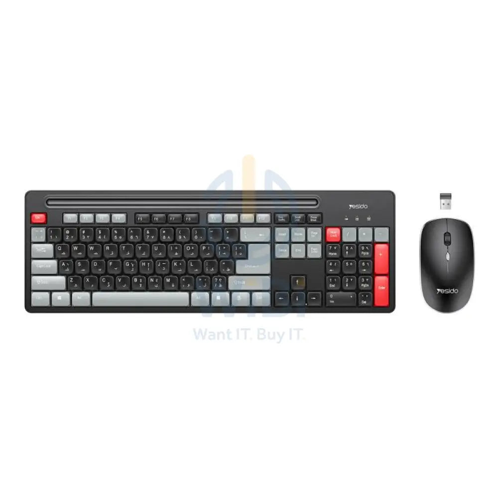 Yesido KB43 Wireless Keyboard And Mouse Set - 2.4G / 10M / Up to 1600 dpi / Arabic - Black Accessories > Keyboard &