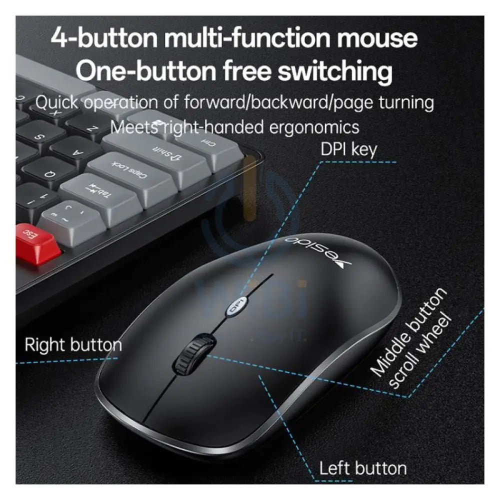 Yesido KB43 Wireless Keyboard And Mouse Set - 2.4G / 10M / Up to 1600 dpi / Arabic - Black Accessories > Keyboard &