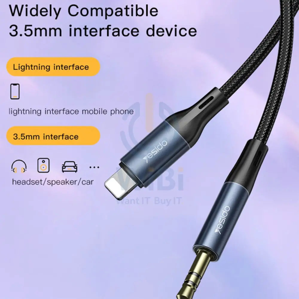 Yesido YAU35 Audio Cable Headphone Aux Converter - 3.5mm / 1M / AUX / Lightning - Black Accessories > Cables &