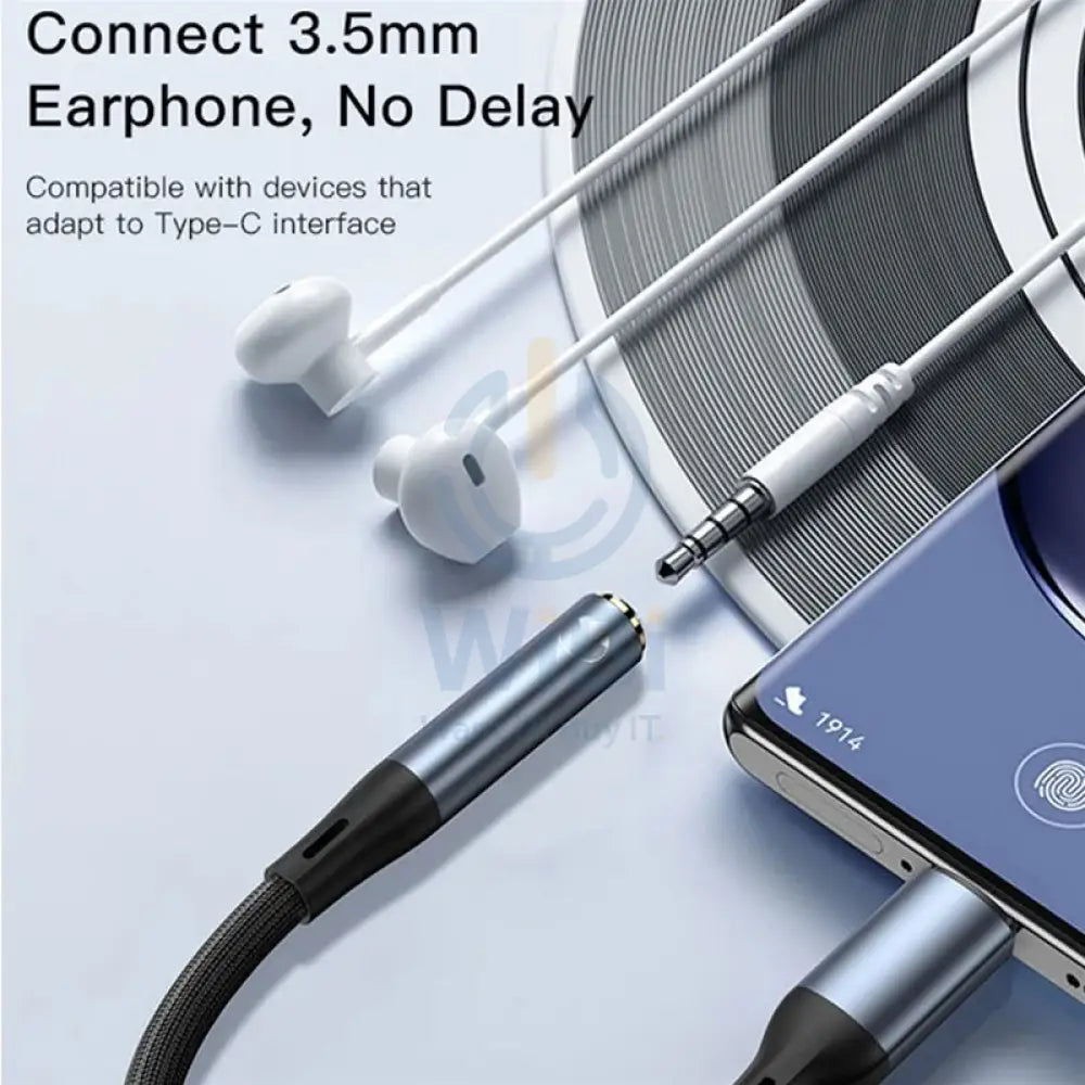 Yesido YAU38 Female Audio Adapter - 0.15M / 3.5mm Jack / AUX / Type-C - Black Accessories > Cables & Converters > Cables