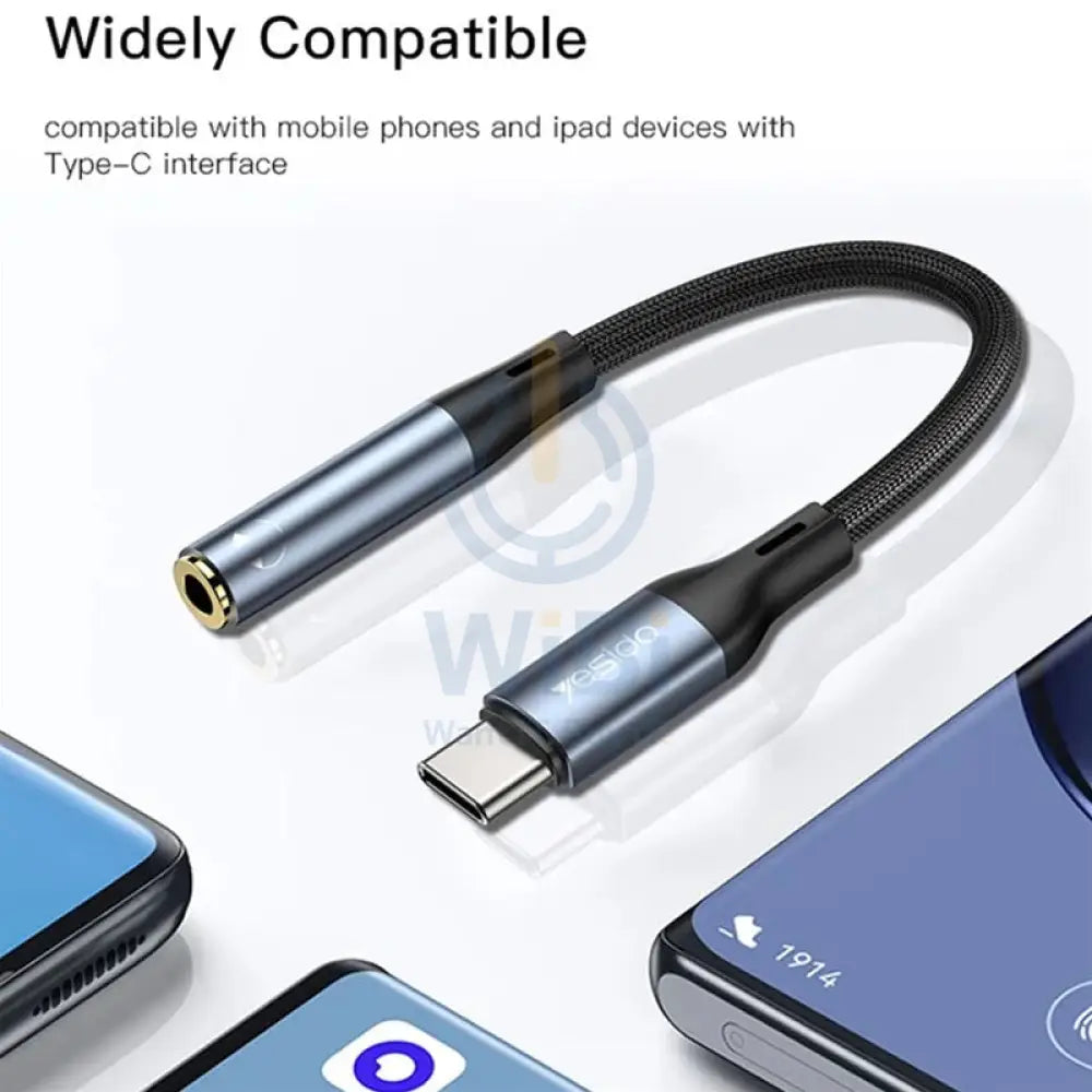Yesido YAU38 Female Audio Adapter - 0.15M / 3.5mm Jack / AUX / Type-C - Black Accessories > Cables & Converters > Cables