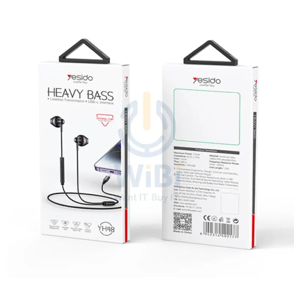 Yesido YH48 8 Pin Metal Line-Control In-Ear Wired Earphone - 1.2M / Lightning - Black Accessories > Audio > Headphones