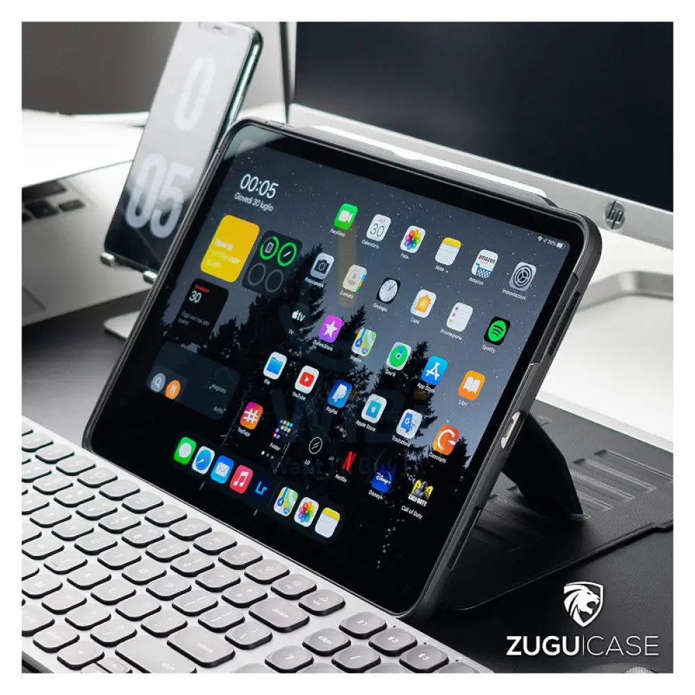 Bundle Offer - Zugu Alpha Case - iPad Air 11"/10.9" (2020-2025) / Black + Rain Design mStand Tablet Plus iPad Stand - Silver